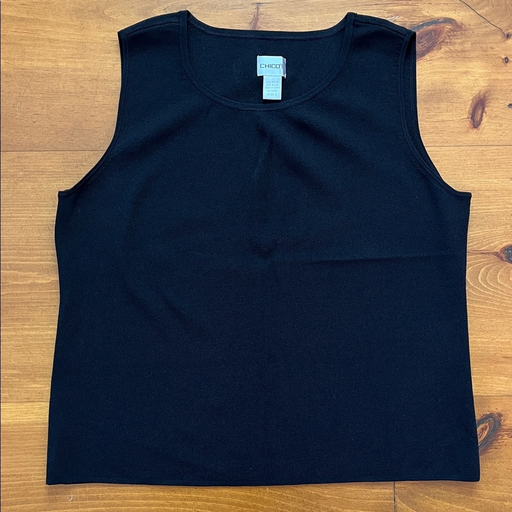 Chico’s Black Rayon Tank Sweater Sz 3 L Large